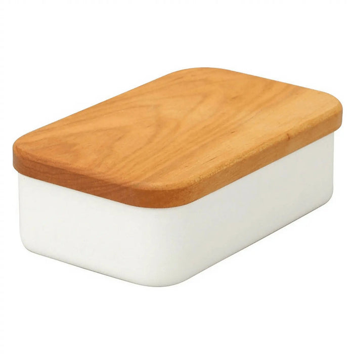 Noda Horo Enamel Butter Dish with Cherry Wood Lid - Holds 200g Butter