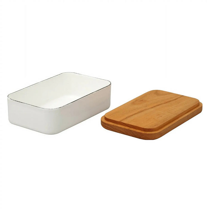 Noda Horo Enamel Butter Dish with Cherry Wood Lid - Holds 200g Butter