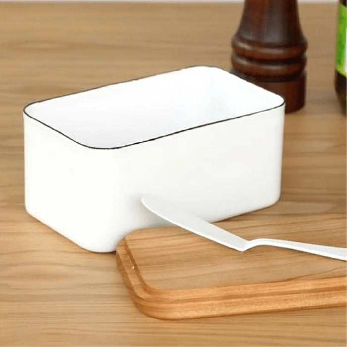 Noda Horo Enamel Butter Dish with Cherry Wood Lid - Holds 200g Butter