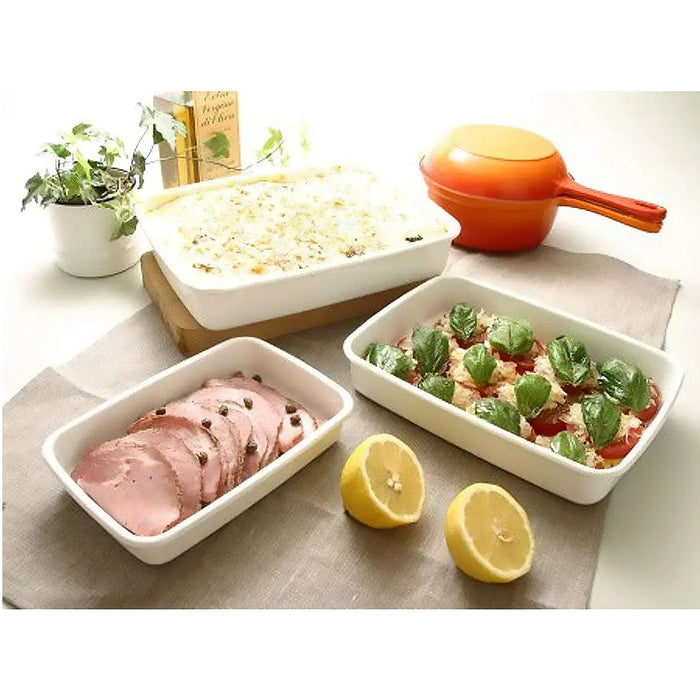 Noda Horo White Series Enamel Rectangle Deep Food Containers - Large Size with Sealed Lid