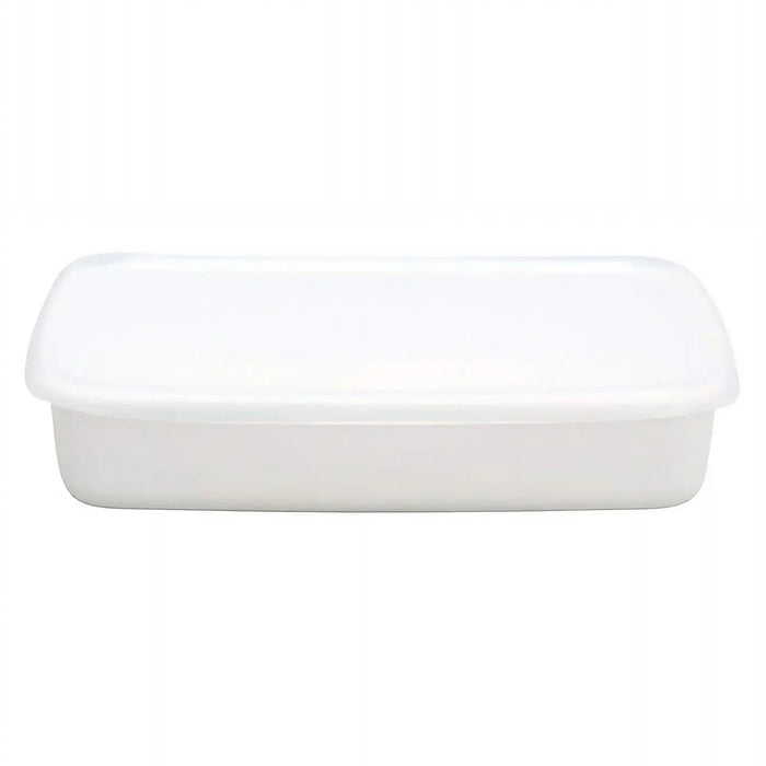 Noda Horo White Enamel Rectangle Shallow Food Containers - Medium Priority