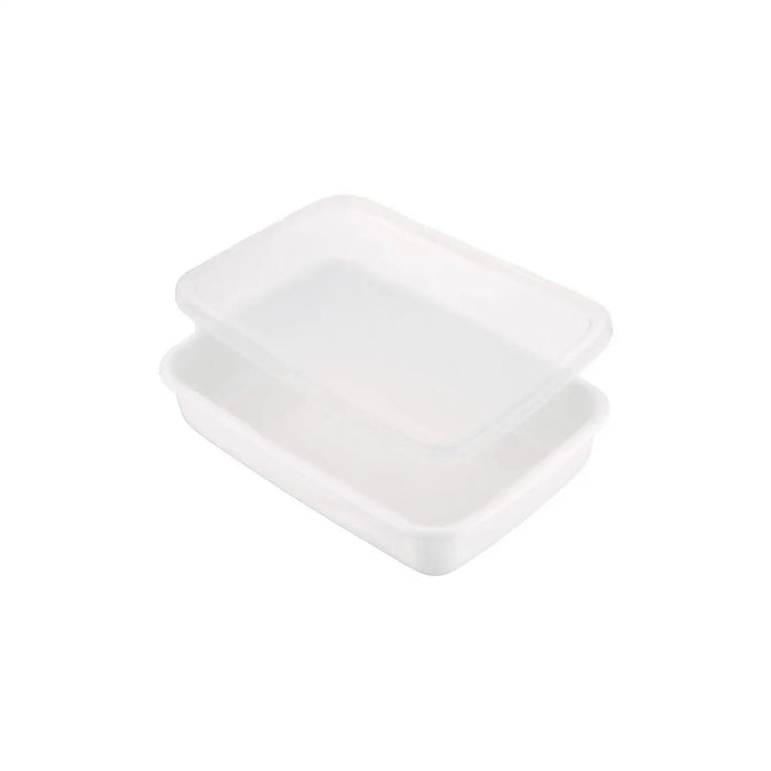 Noda Horo White Enamel Rectangle Shallow Food Containers - Medium Priority