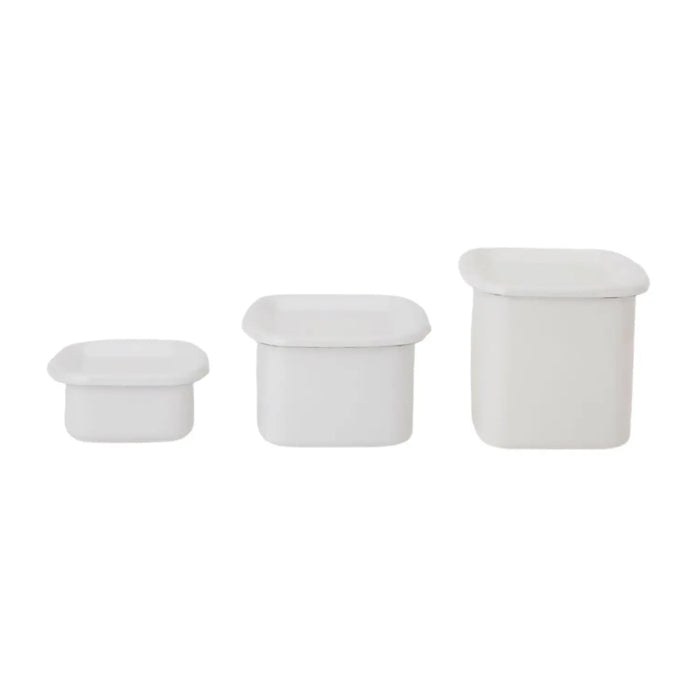 Noda Horo White Enamel Square Food Containers - Large Size with Enamel Lid