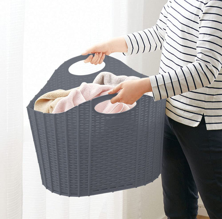 Seiei Gray Rattan Style Laundry Basket - Compact Storage 55X38X39Cm