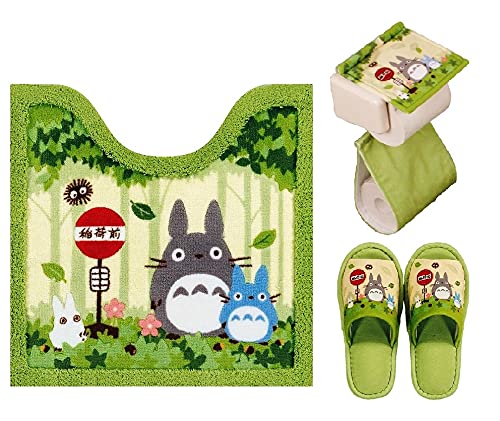 Senko Totoro 馬桶墊套裝搭配拖鞋和紙架套 - 60X60 公分 - 日本製造