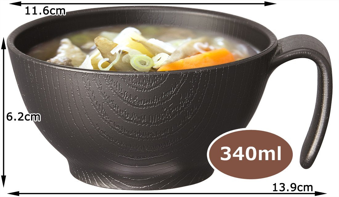 Skater Soup Bowl 340ml Black Wood Grain w/Handle NBLs2H Made in Japan