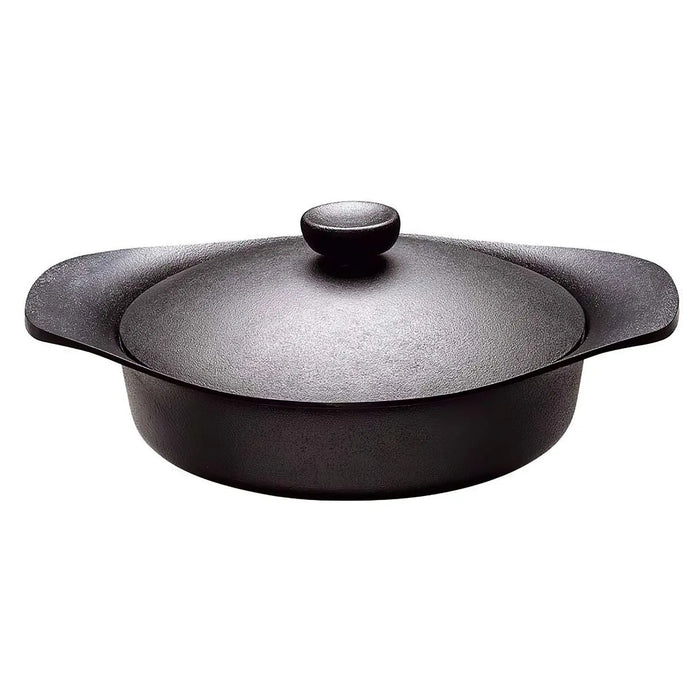 Nihon Yoshokki 22Cm Cast Iron Induction Shallow Casserole with Lid & Fork