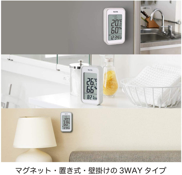 Tanita Japan Gray Digital Wall Clock with Thermo-Hygrometer, Calendar, and Alarm