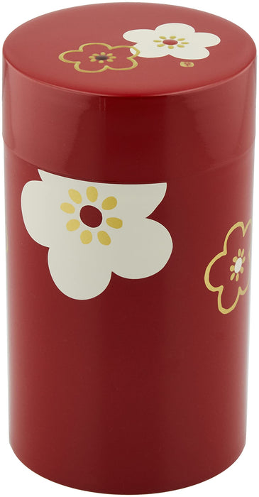 Tatsumiya Large Flower Plum Vermilion Tea Canister - Authentic Japanese Design