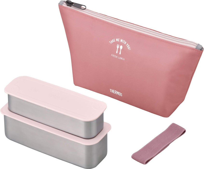 Thermos Japan 2 Tier Slim Lunch Box 635Ml Dusty Pink Dsa-604W Dtp