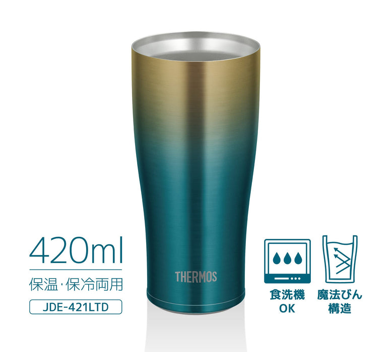 Thermos Japan 420Ml Blue Gold Vacuum Insulated Tumbler