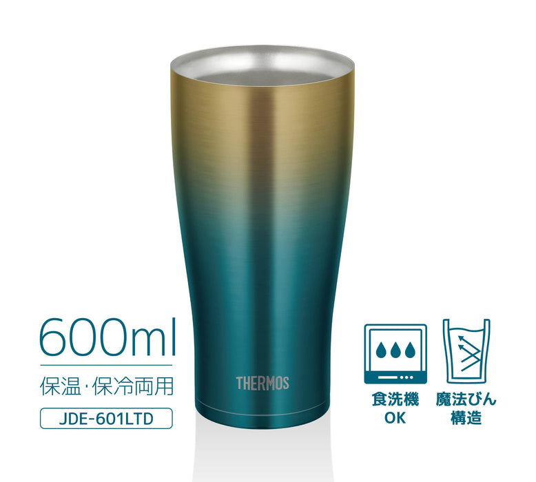 Thermos Japan 600Ml Blue Gold Vacuum Insulated Tumbler