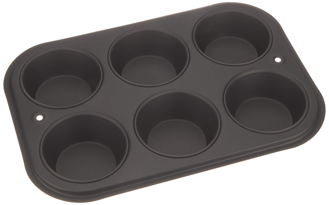 Tiger Crown 6P Black Steel Muffin Pan with Silicone Resin Coating - Heat Resistant up to 250°