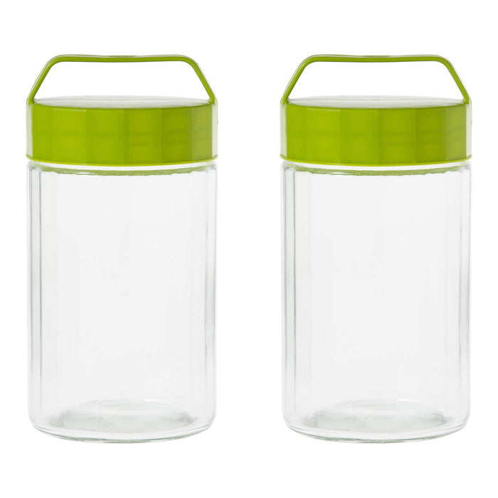 2000Ml Olive Green Glass Storage Container Set of 2