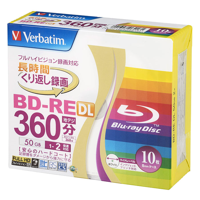 Verbatim 日本 BD-RE DL 50GB 10 张白色可打印双层蓝光光盘 Vbe260Np10V1