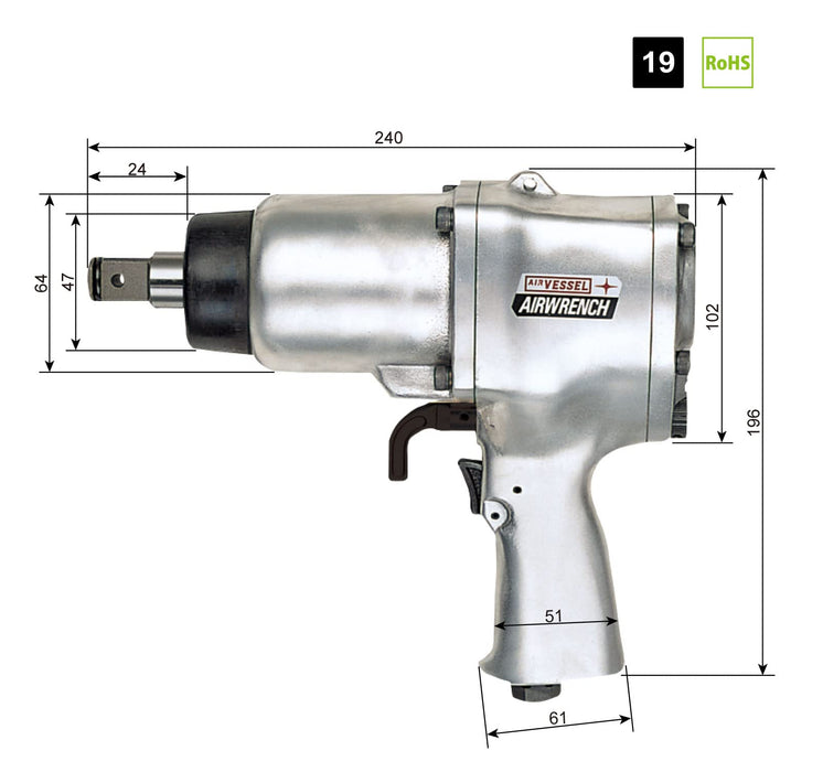 Vessel GT-P18J Air Impact Wrench Single Hammer