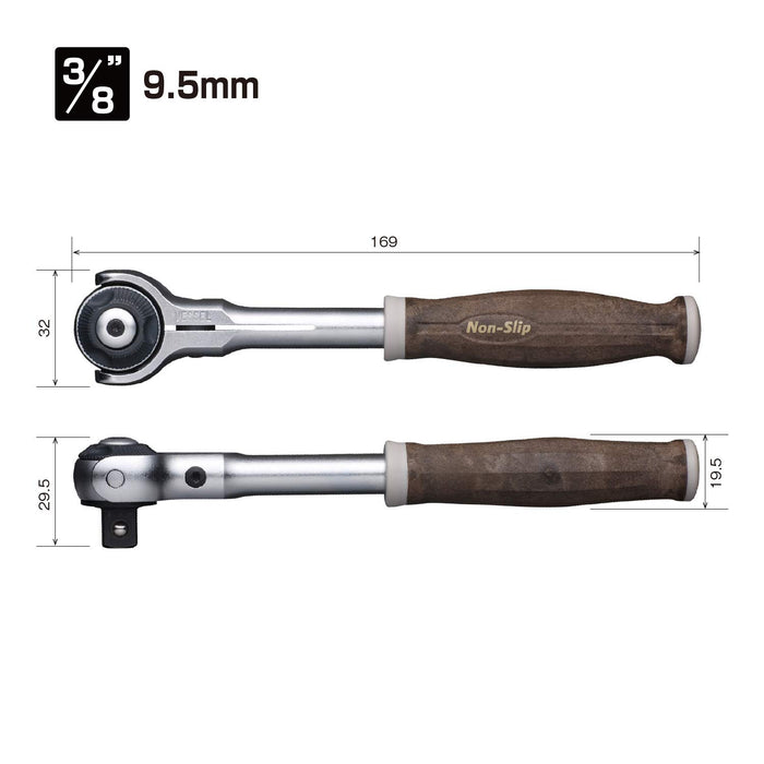 Vessel HRH3-SW 3/8in (9.5mm) Ratchet Handle Non-Slip Grip