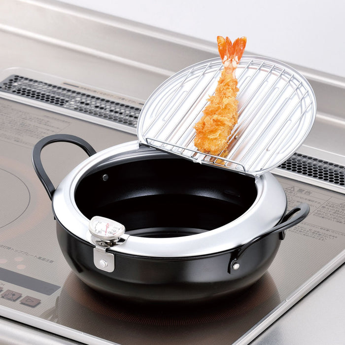 20cm Black Iron Tempura Pot with Lid - IH Compatible by Wahei Freiz