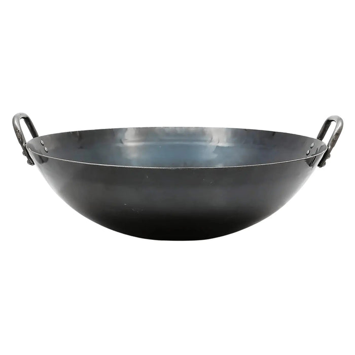 Yamada 39Cm Deep Wok - Authentic Japanese Hammered Iron Double Handle, 1.2Mm Thickness