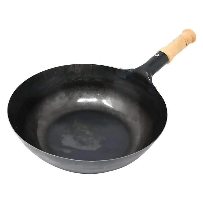 Yamada 30cm Round Bottom Wok with Wooden Handle - 1.2mm Thickness